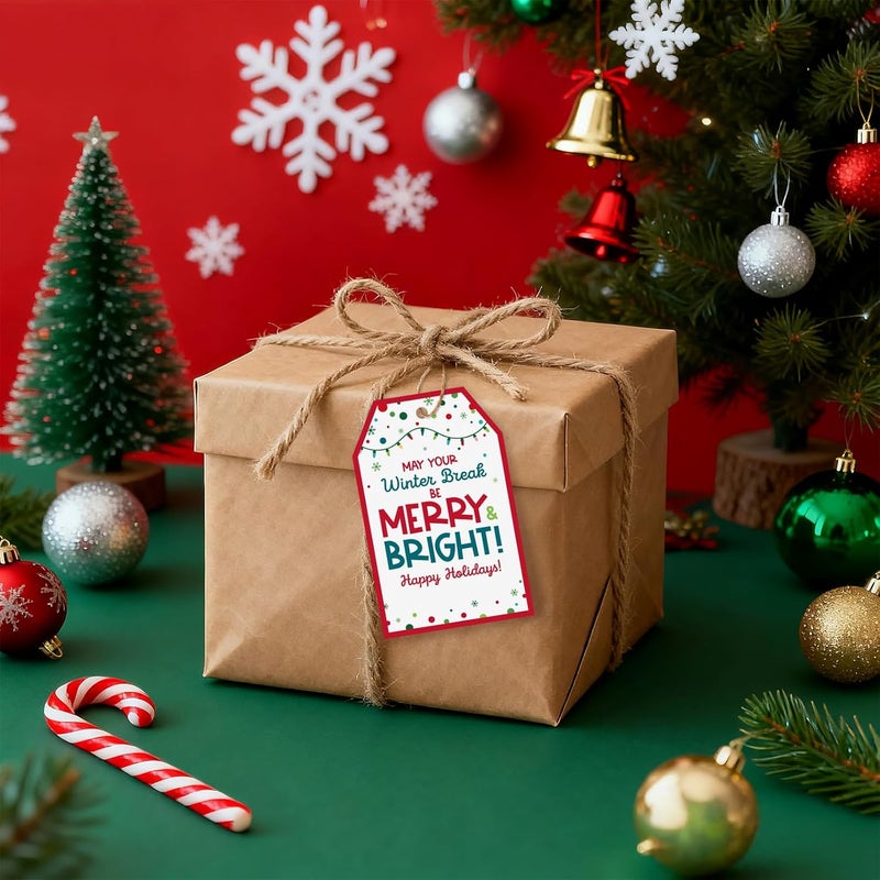 Alynta Happy Holiday Gift Tags - Merry and Bright Gift Tags with String Christmas Tag 50Pcs Xmas Tag for Presents Gift Wrapping Christmas Decorations - Image 4